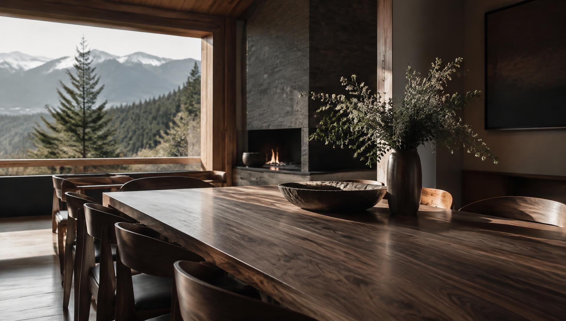 Solid walnut heirloom dining table in an Alpine home